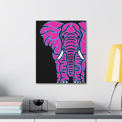 Neon Elephant Canvas Print — Bold Pink & Blue Safari Wall Art