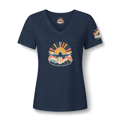 Retro Sunrise Landscape Tee | V-neck Tee