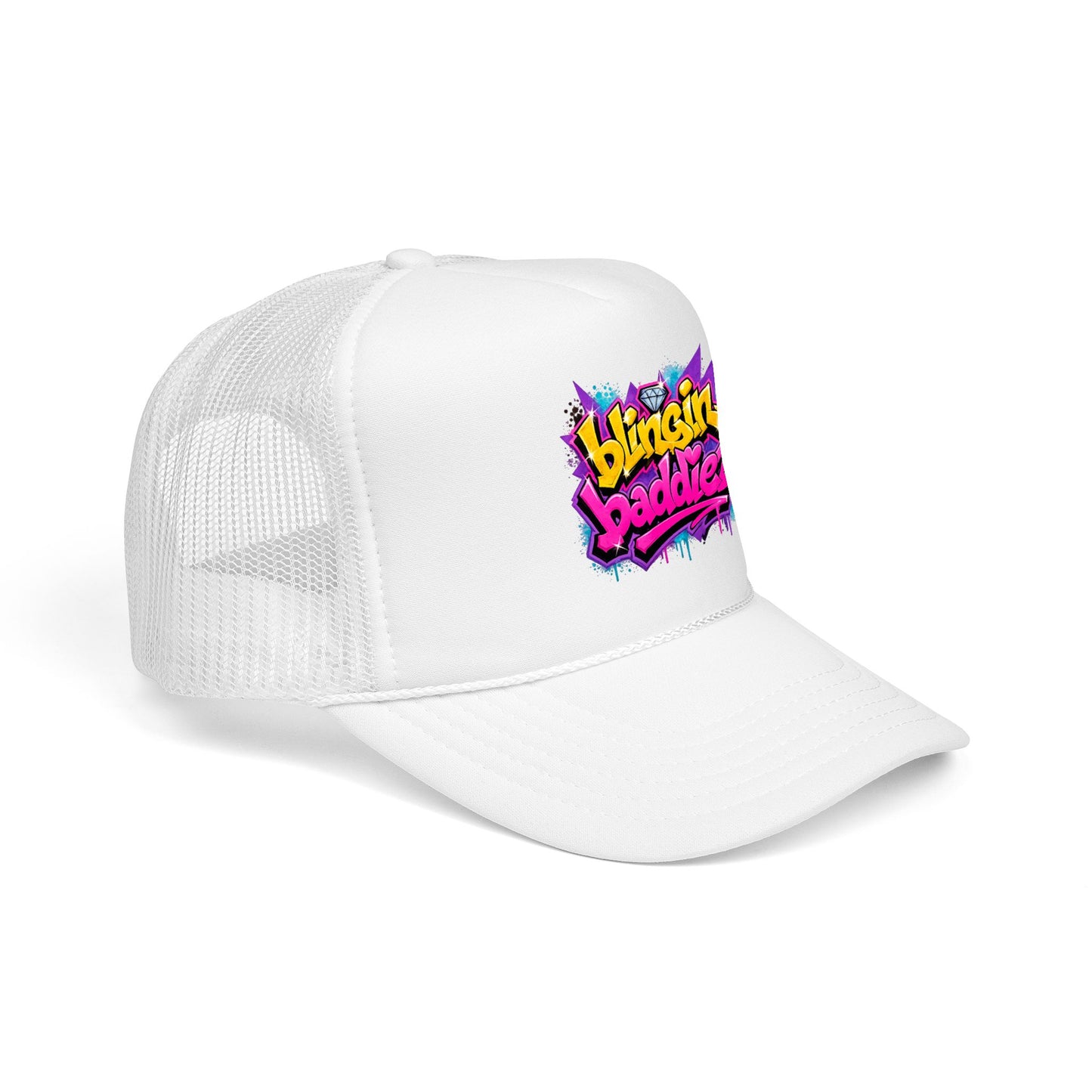 Foam Trucker Hat — "Blingin Baddiez" Colorful Graffiti Logo Cap