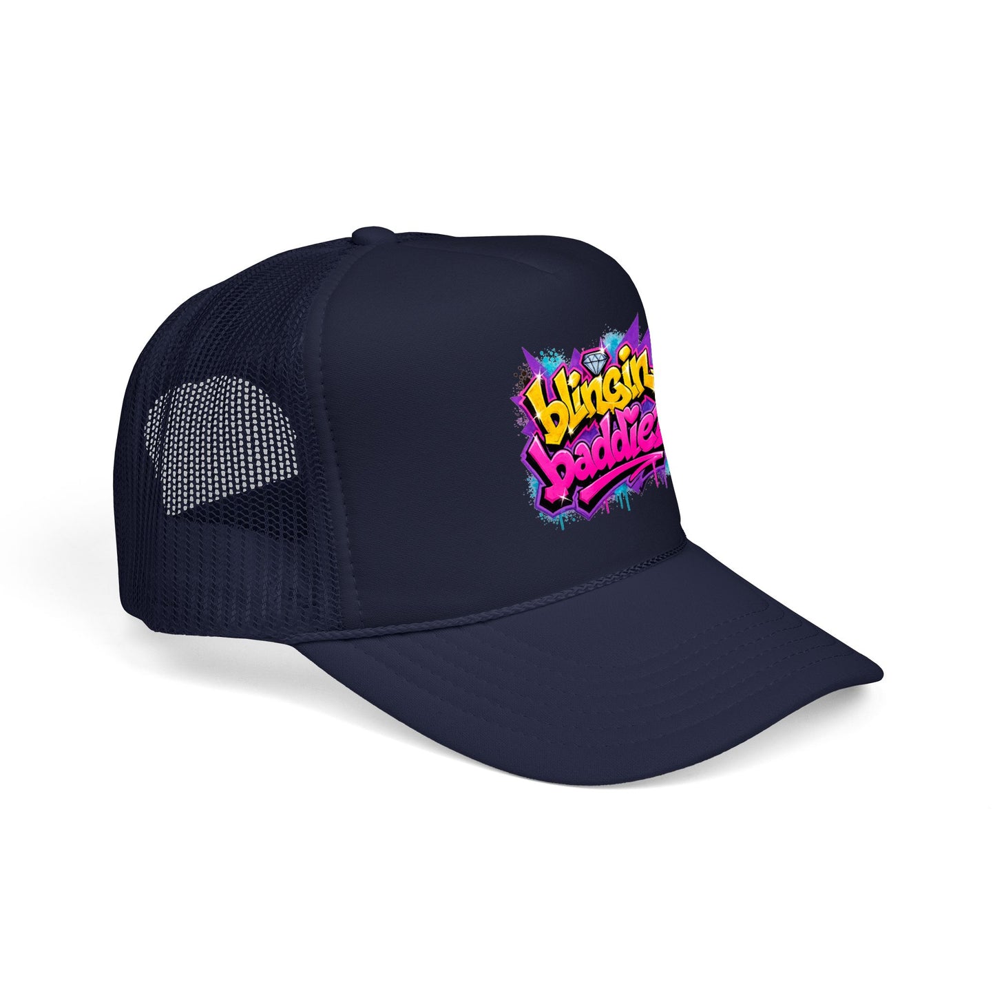 Foam Trucker Hat — "Blingin Baddiez" Colorful Graffiti Logo Cap