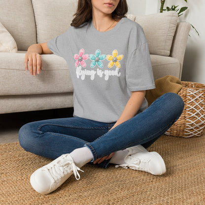 Flying Is Good Floral T-Shirt — Cute Retro Propeller Flowers Tee
