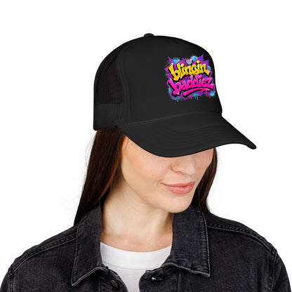 Foam Trucker Hat — "Blingin Baddiez" Colorful Graffiti Logo Cap