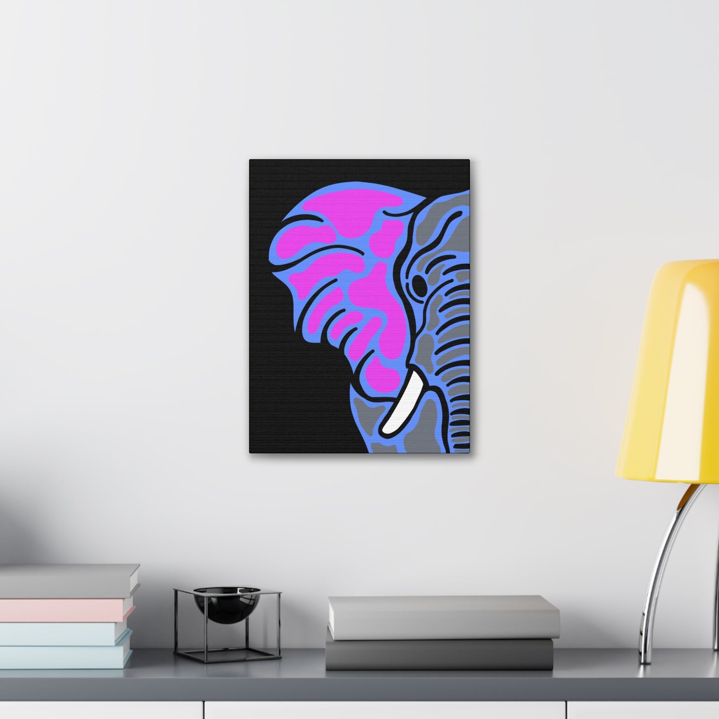 Neon Elephant Canvas Print — Bold Pink & Blue Safari Wall Art