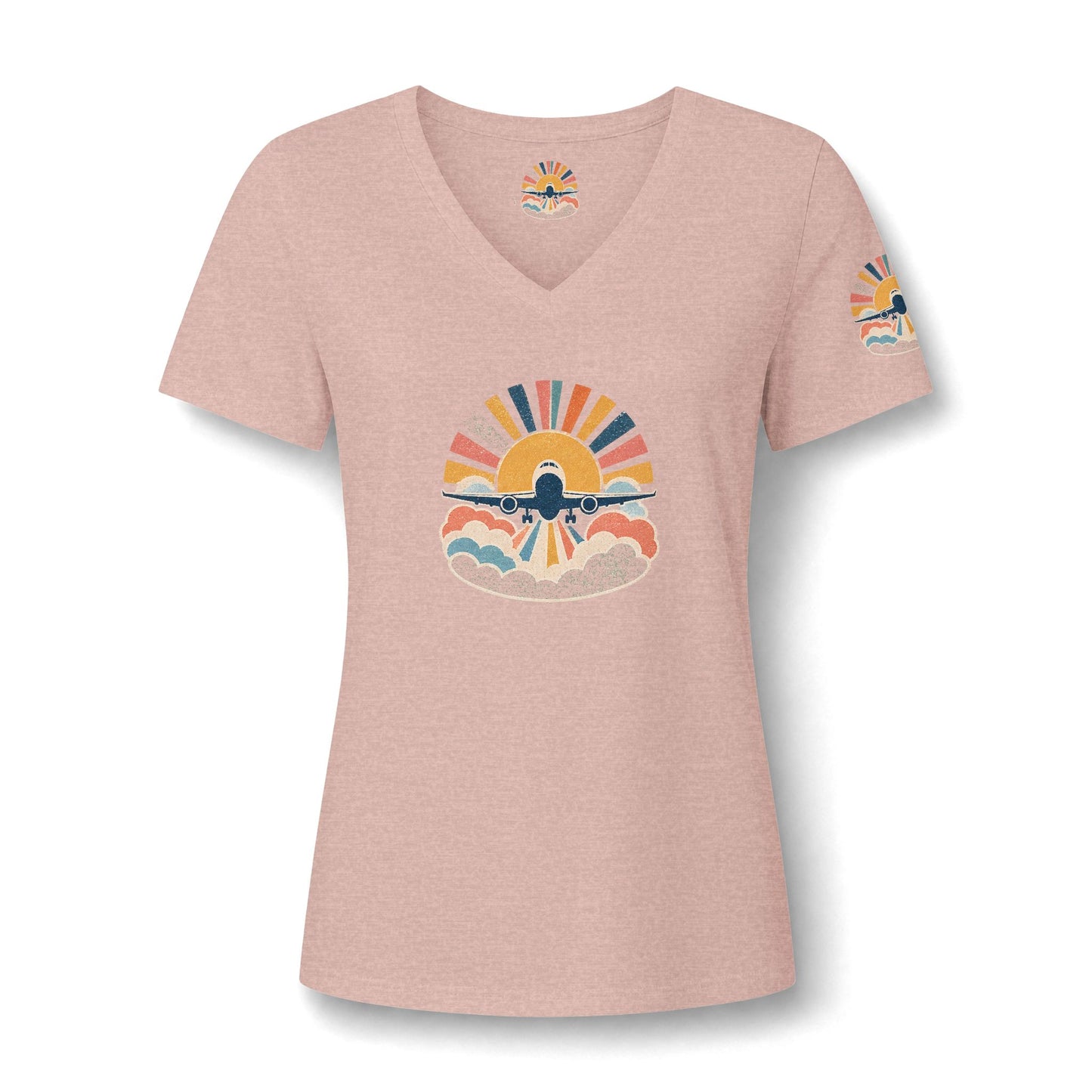 Retro Sunrise Landscape Tee | V-neck Tee