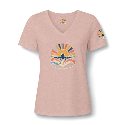 Retro Sunrise Landscape Tee | V-neck Tee