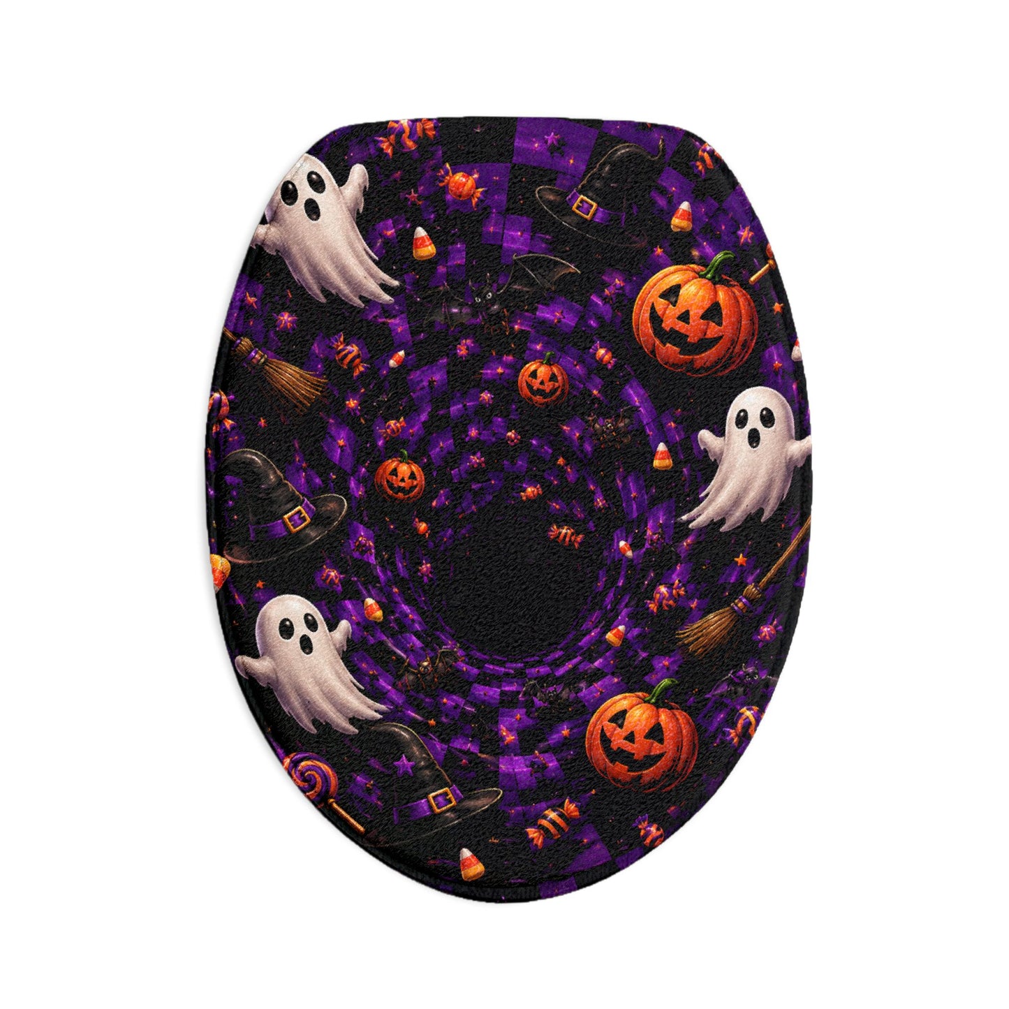 Halloween Ghost & Jack-O’-Lantern 3-Piece Bath Mat Set — Stay for a Sit Toilet Lid & Contour Rugs