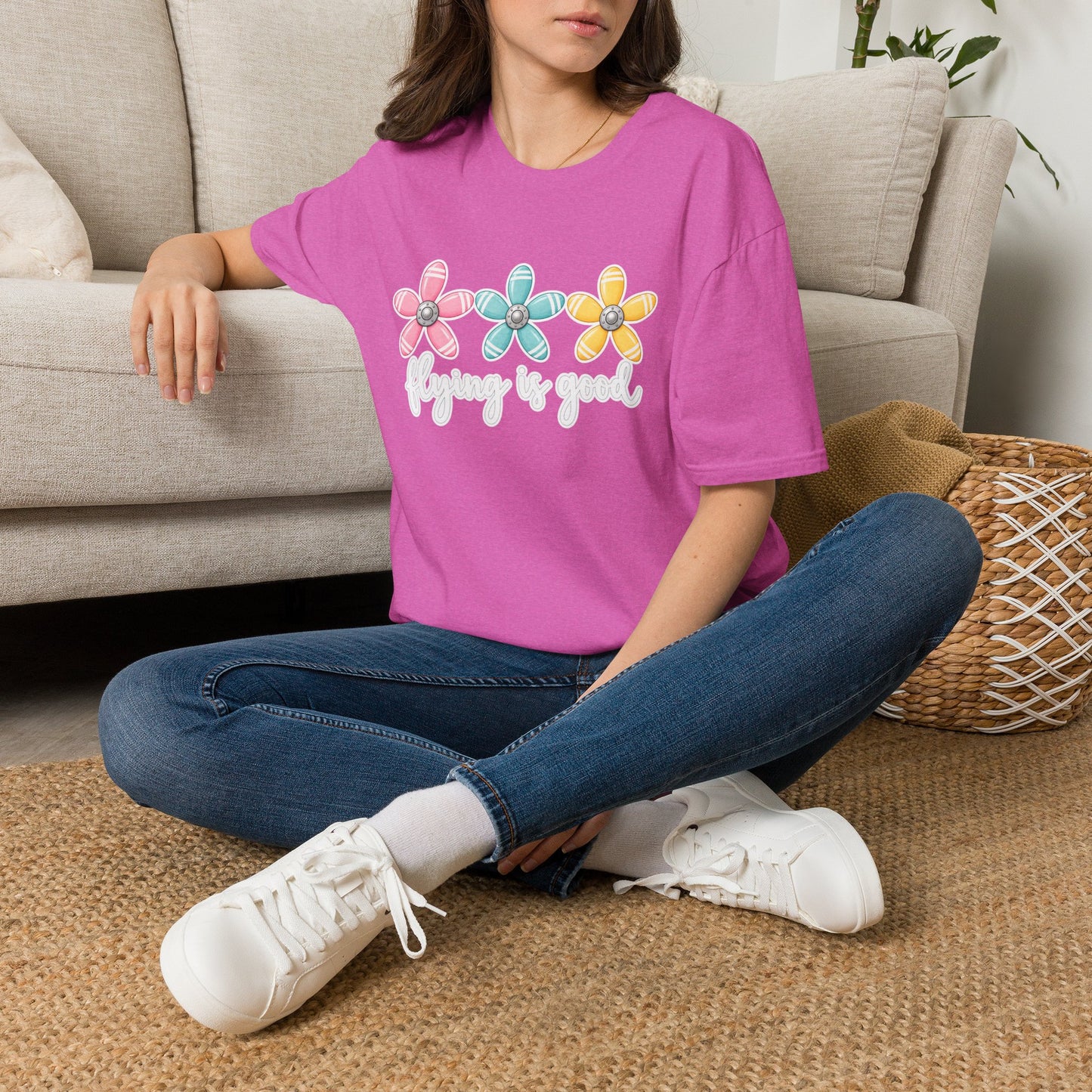 Flying Is Good Floral T-Shirt — Cute Retro Propeller Flowers Tee