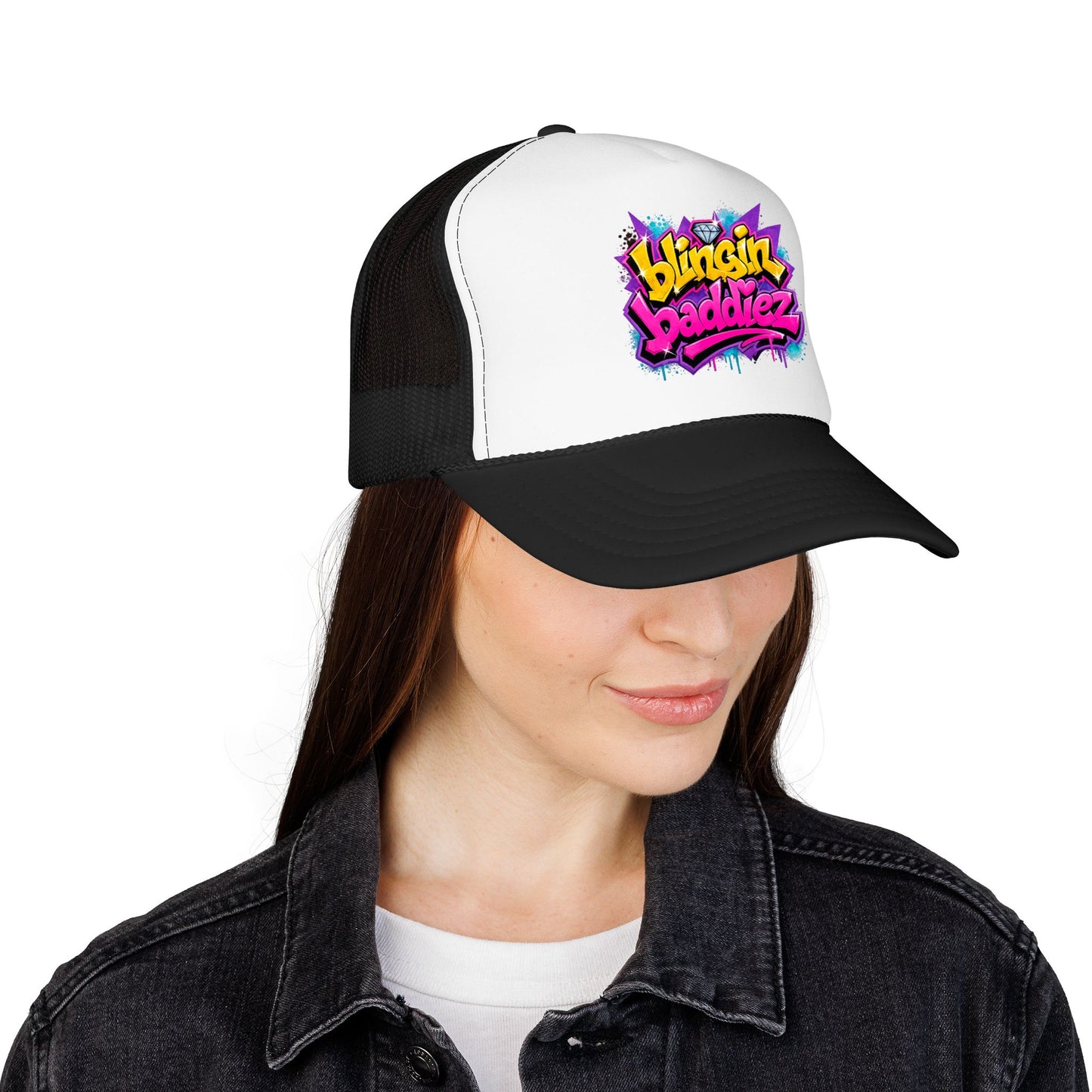 Foam Trucker Hat — "Blingin Baddiez" Colorful Graffiti Logo Cap