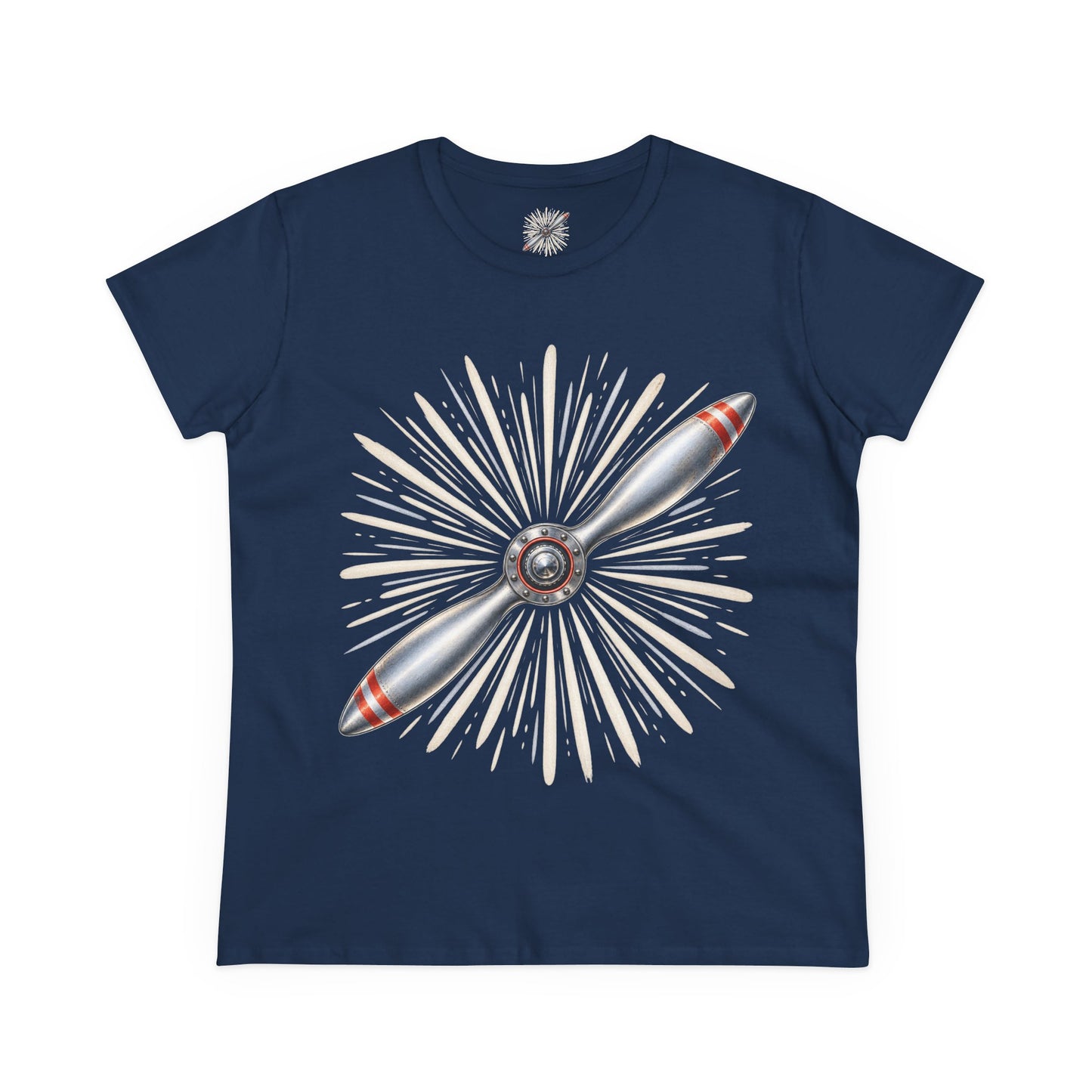 Propeller Burst Women's Tee — Vintage Airplane Graphic Cotton Shirt