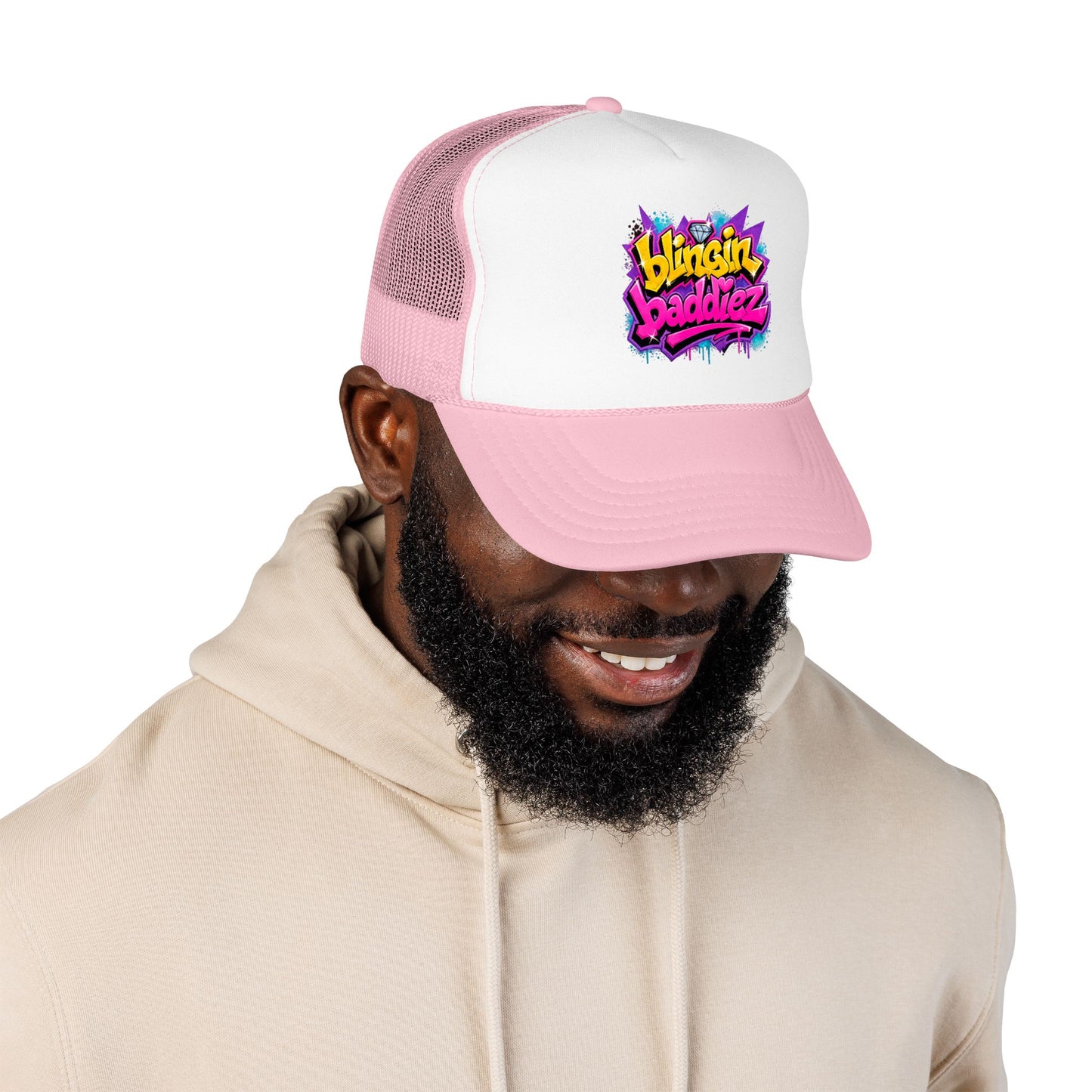 Foam Trucker Hat — "Blingin Baddiez" Colorful Graffiti Logo Cap