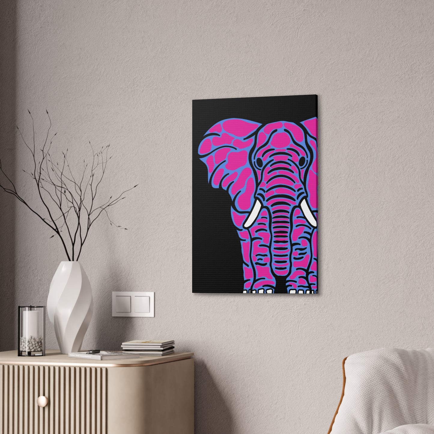 Neon Elephant Canvas Print — Bold Pink & Blue Safari Wall Art
