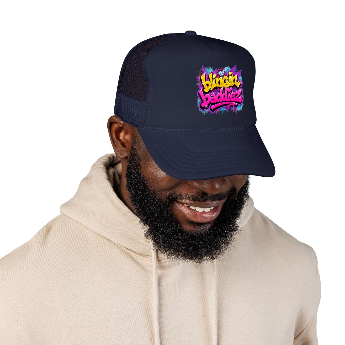Foam Trucker Hat — "Blingin Baddiez" Colorful Graffiti Logo Cap