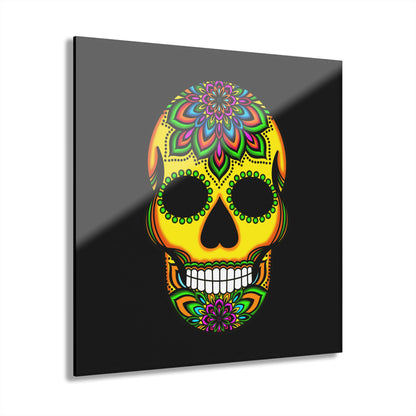 Day of the Dead Sugar Skull Acrylic Wall Art - Yellow (French Cleat)