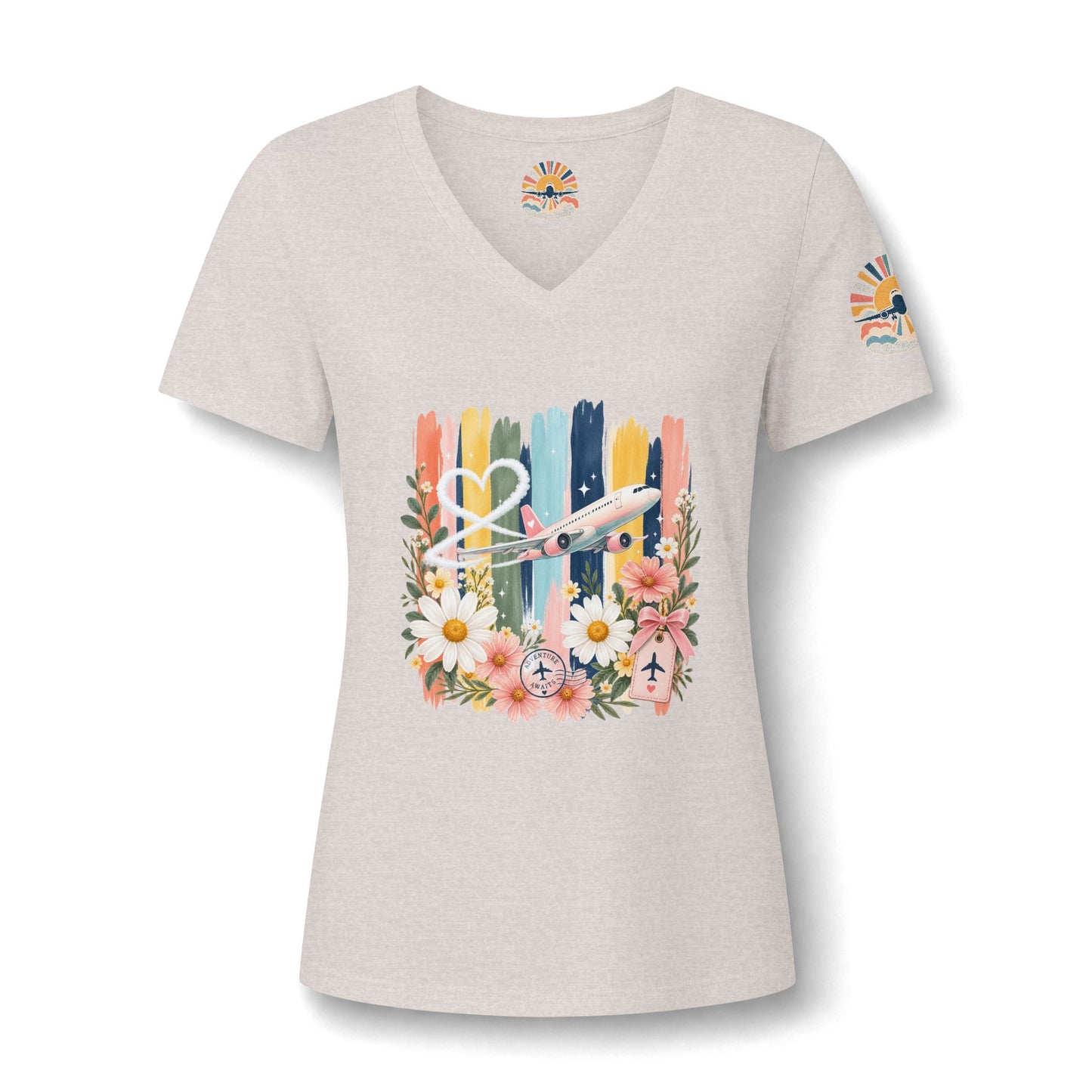 Floral Striped Heart Airplane
