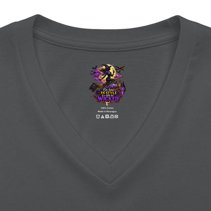 Witchy Halloween V-Neck Tee — "On Time, In Style & A Little Bit Wicked"