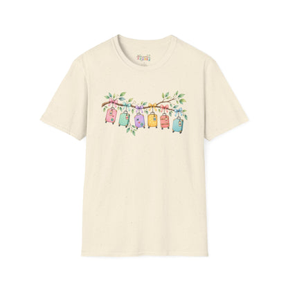 Suitcase Garland T-Shirt — Cute Luggage Line Graphic Tee for Travelers
