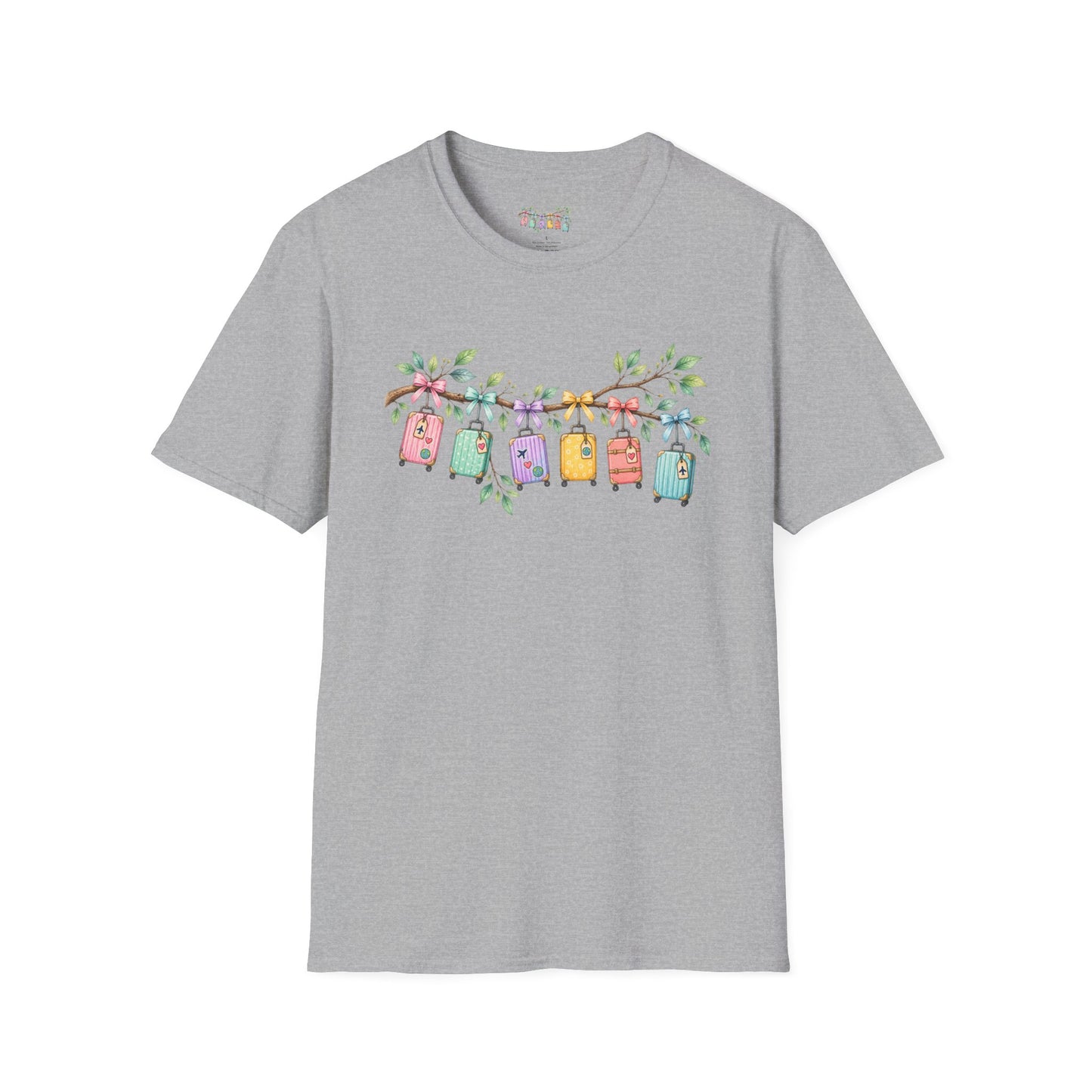 Suitcase Garland T-Shirt — Cute Luggage Line Graphic Tee for Travelers