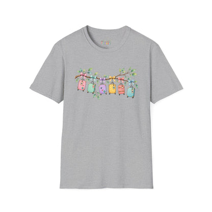 Suitcase Garland T-Shirt — Cute Luggage Line Graphic Tee for Travelers