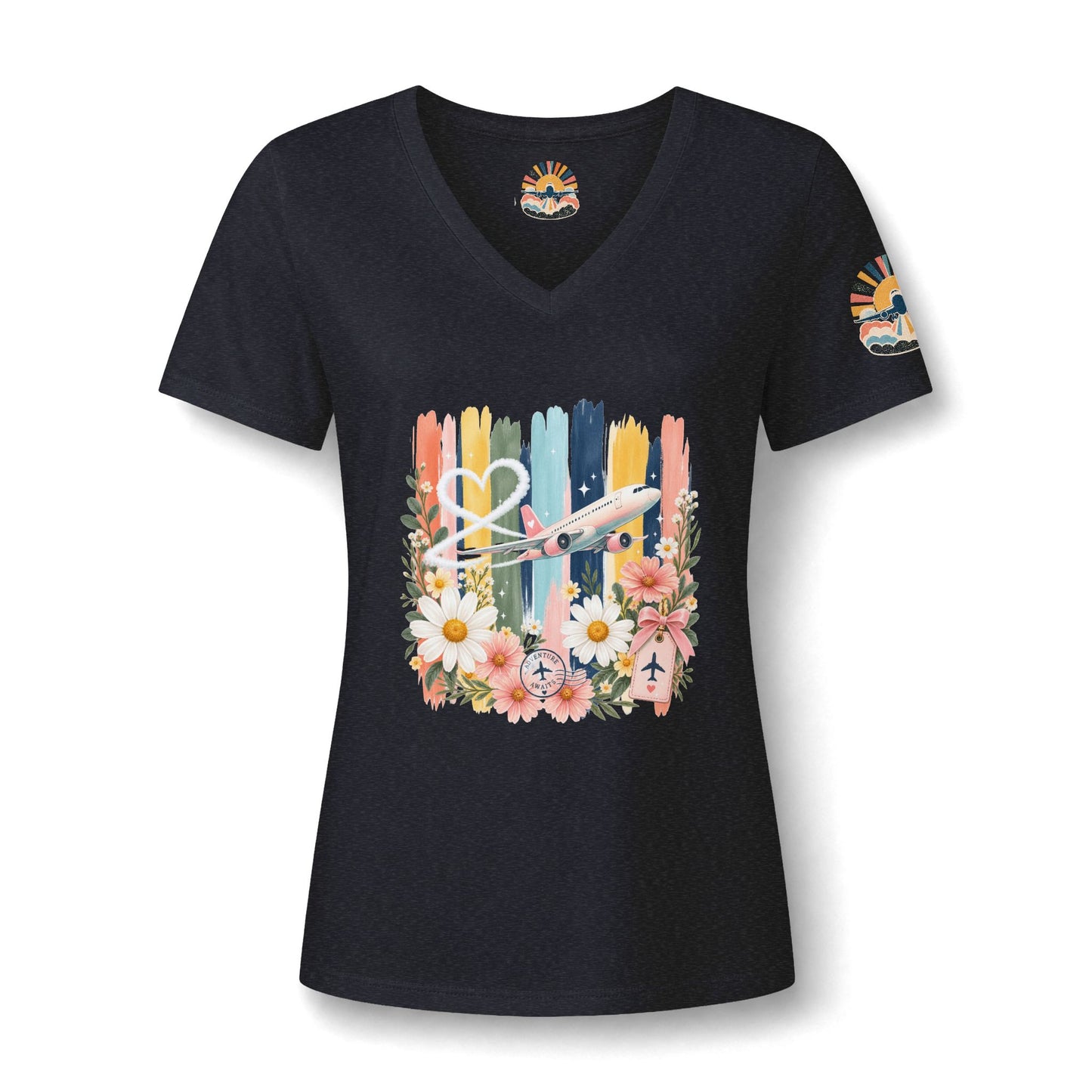 Floral Striped Heart Airplane
