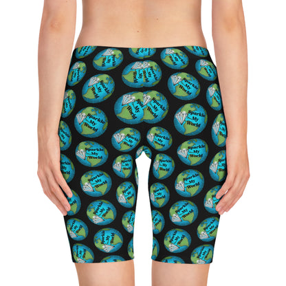 Colorful Women's Bike Shorts with Earth Design, Activewear, Cycling Gear, Fitness Apparel, Eco-Friendly Shorts, Summer Essentials