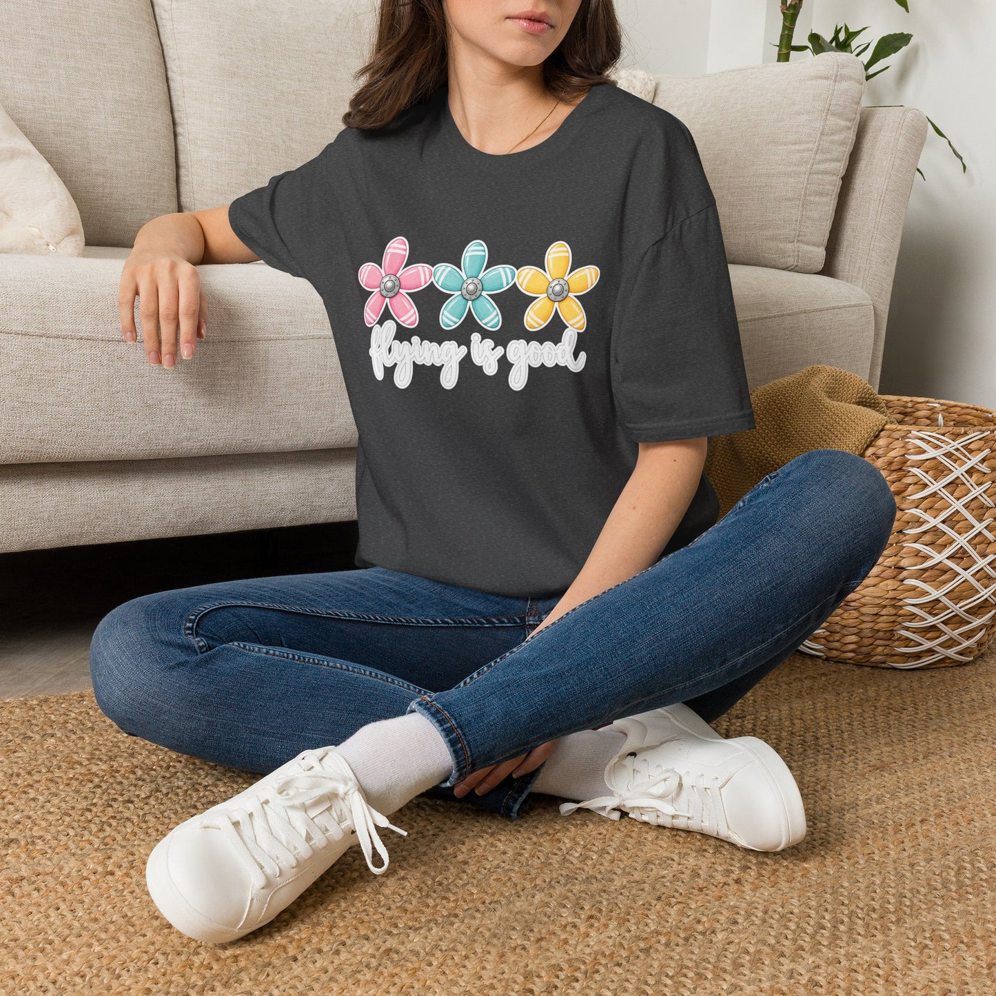 Flying Is Good Floral T-Shirt — Cute Retro Propeller Flowers Tee