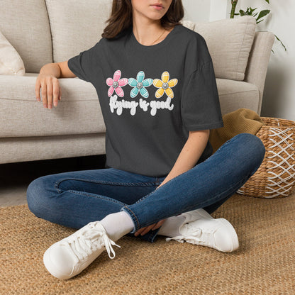Flying Is Good Floral T-Shirt — Cute Retro Propeller Flowers Tee