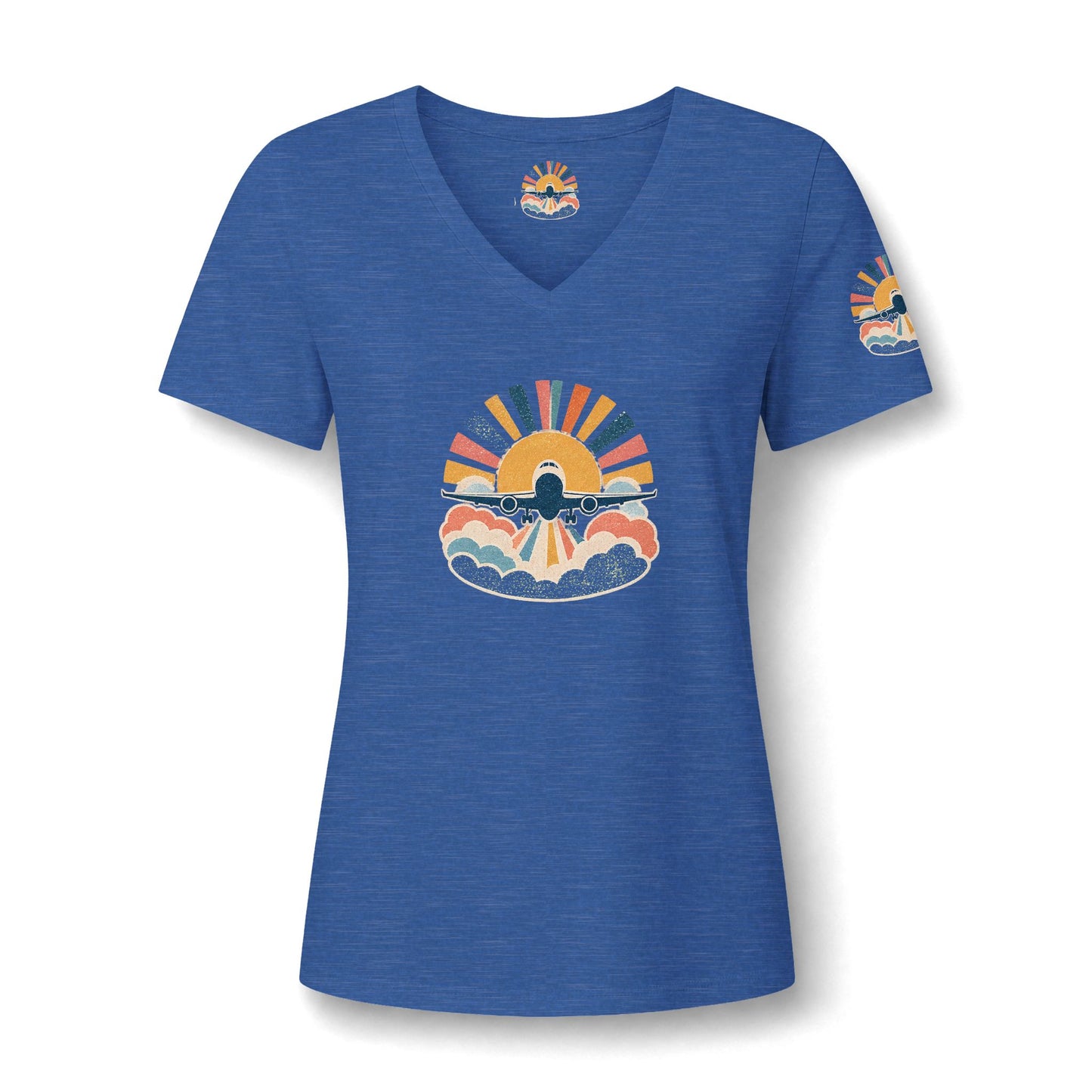 Retro Sunrise Landscape Tee | V-neck Tee