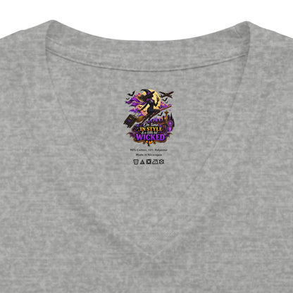 Witchy Halloween V-Neck Tee — "On Time, In Style & A Little Bit Wicked"