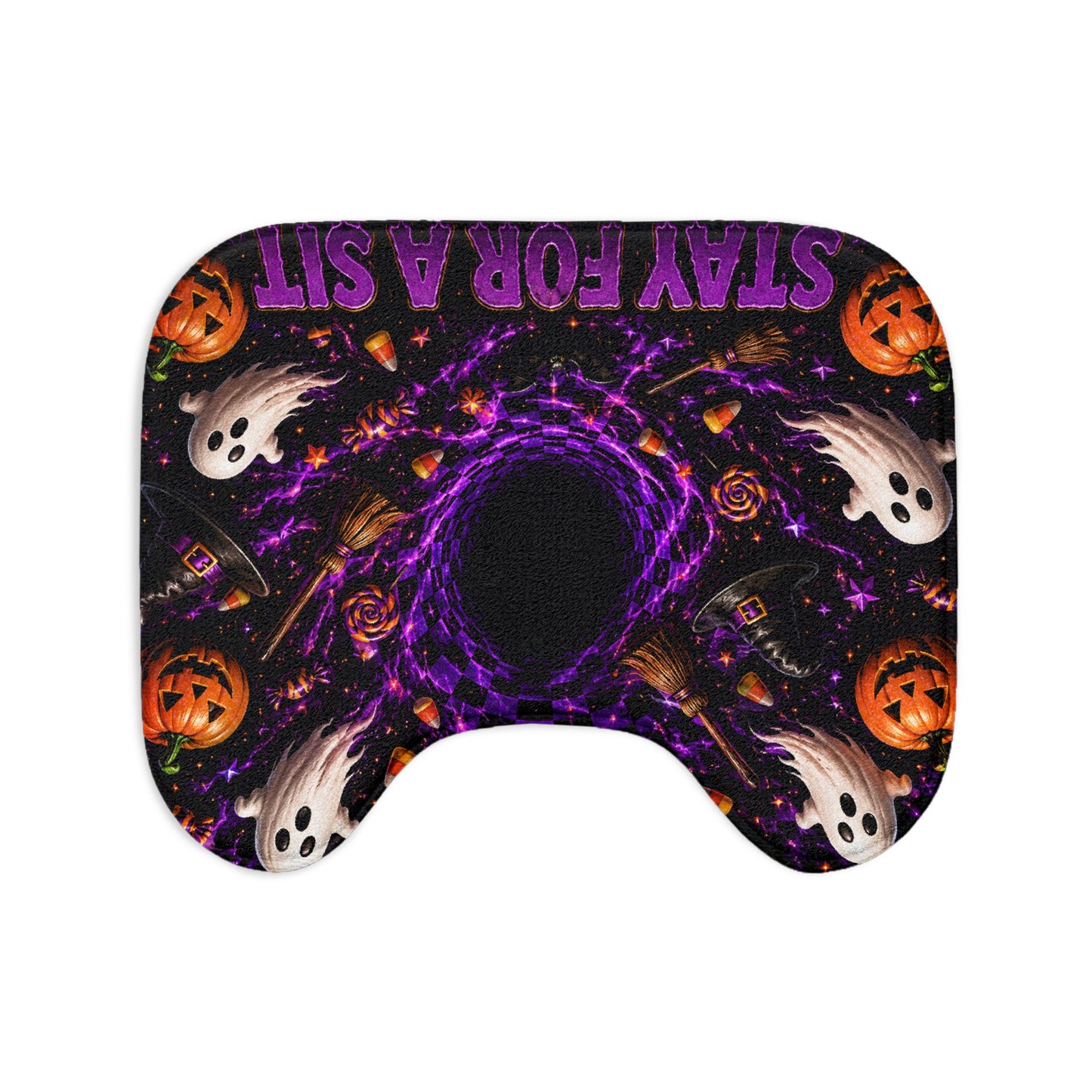 Halloween Ghost & Jack-O’-Lantern 3-Piece Bath Mat Set — Stay for a Sit Toilet Lid & Contour Rugs