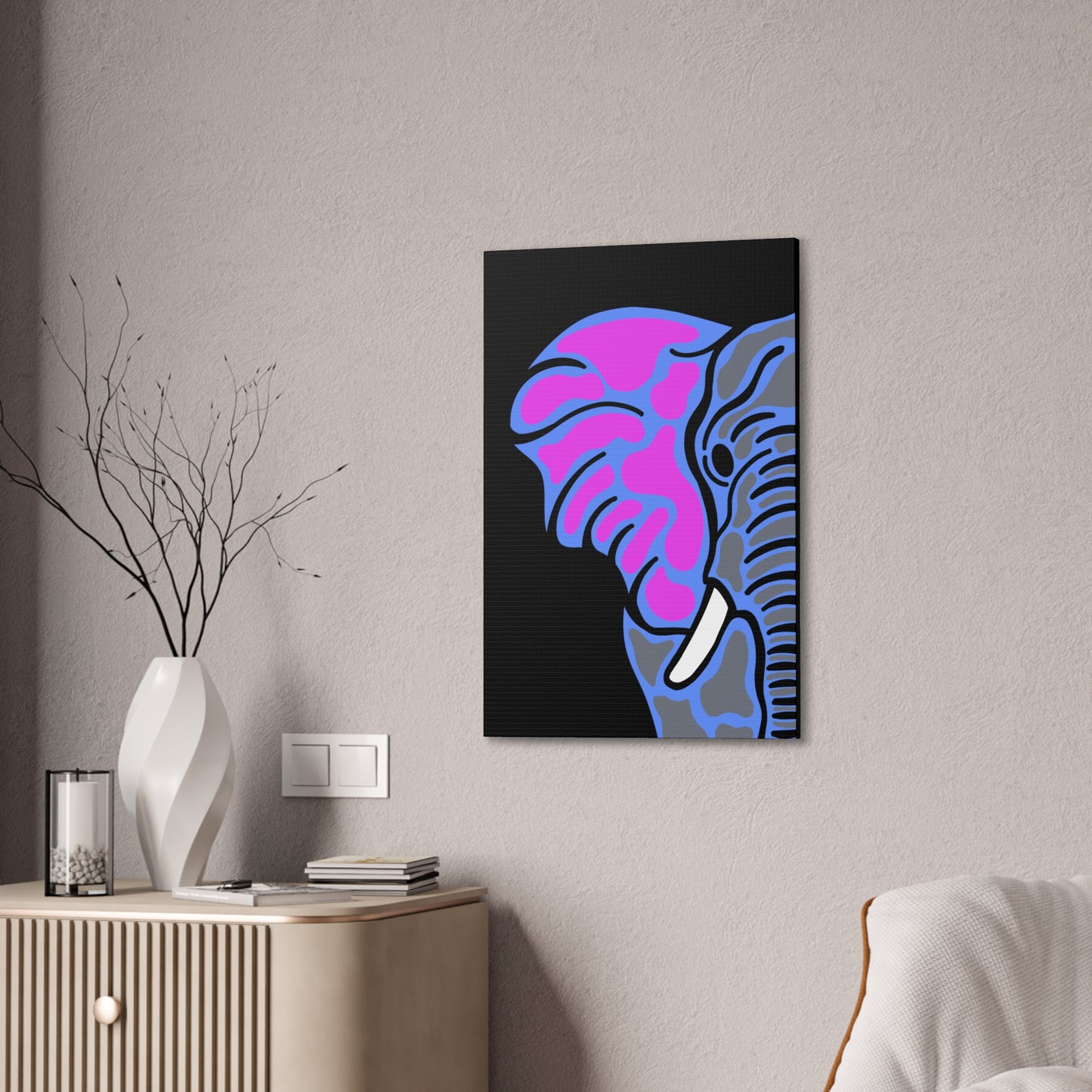 Neon Elephant Canvas Print — Bold Pink & Blue Safari Wall Art