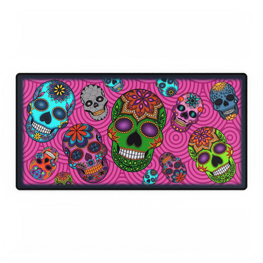Vibrant Sugar Skull Desk Mat, Colorful Desk Protector, Gift for Artists, Office Decor, Halloween and Day of the Dead