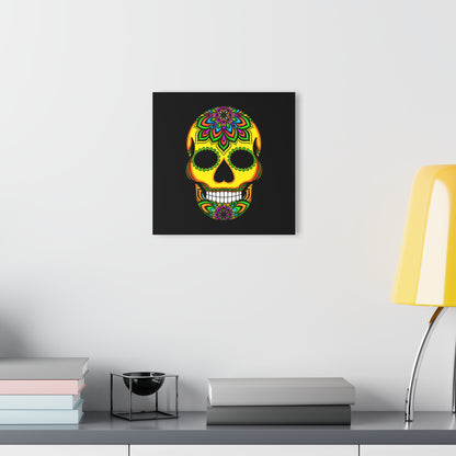 Day of the Dead Sugar Skull Acrylic Wall Art - Yellow (French Cleat)