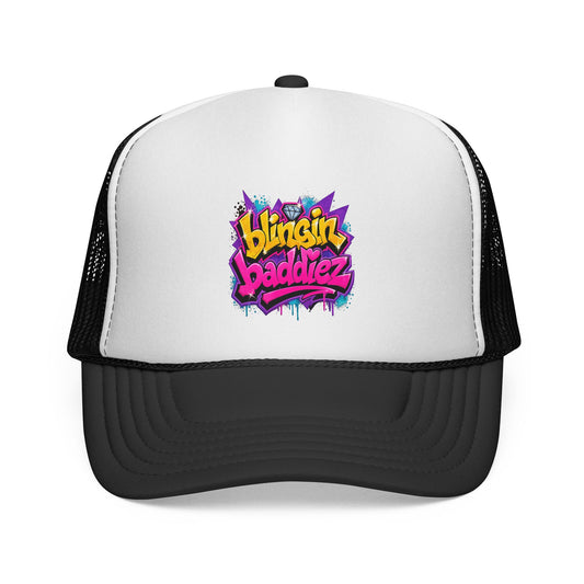 'Blingin Baddiez' Colorful Graffiti Mesh Hat