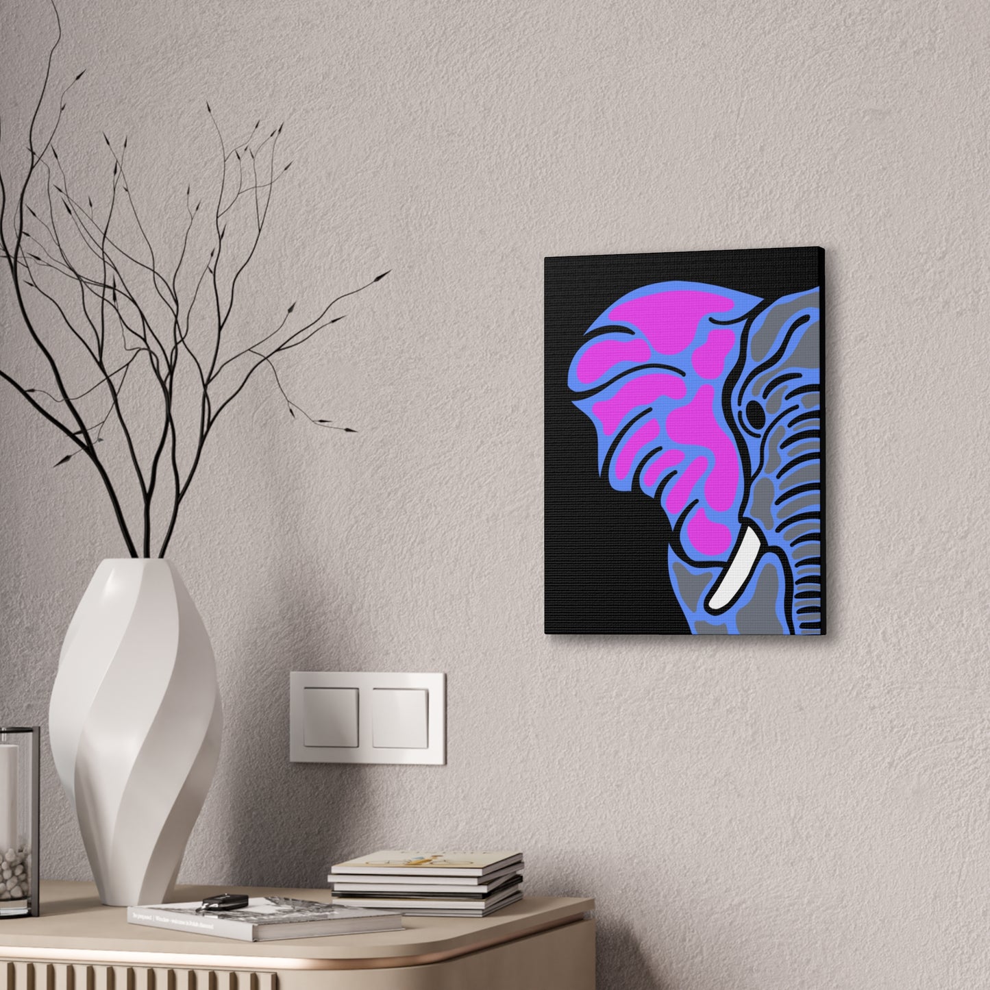 Neon Elephant Canvas Print — Bold Pink & Blue Safari Wall Art