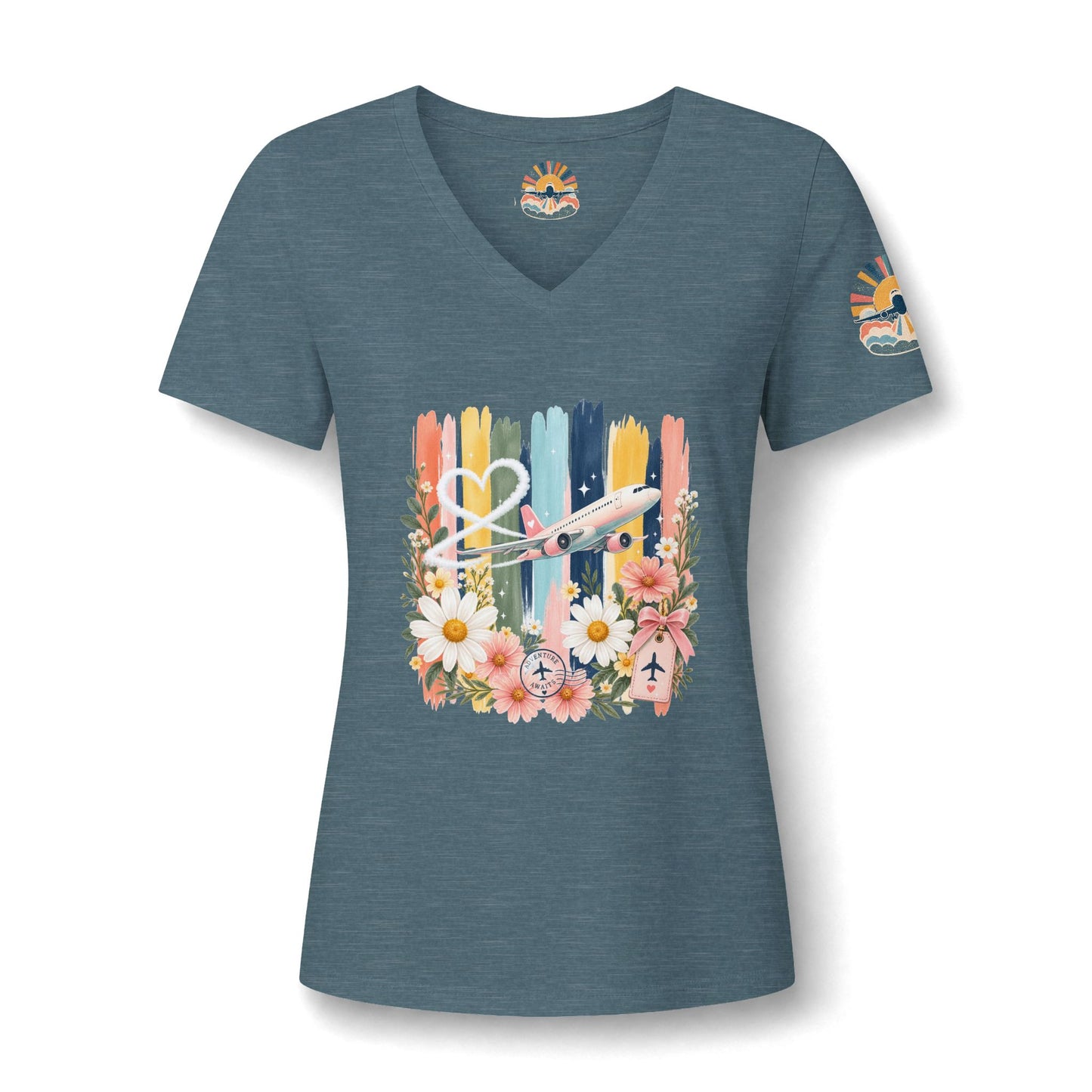 Floral Striped Heart Airplane