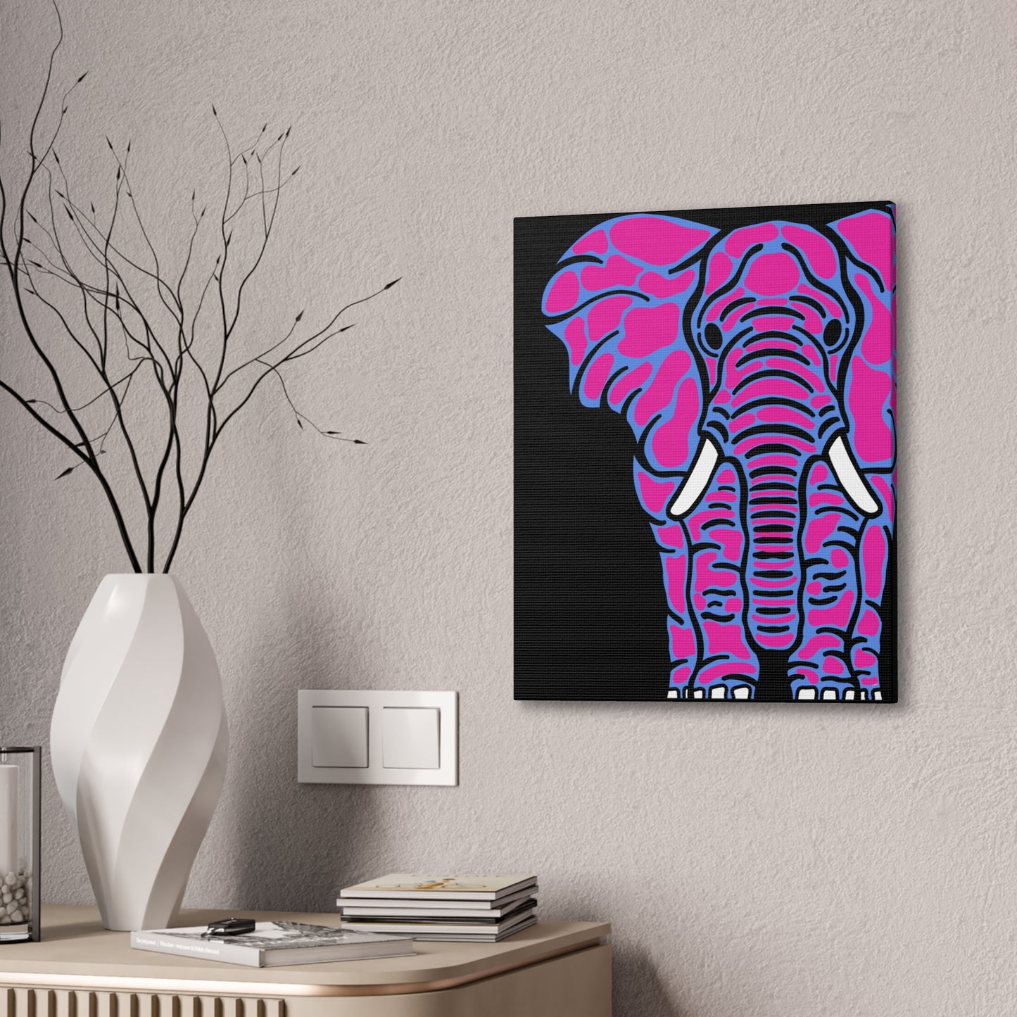 Neon Elephant Canvas Print — Bold Pink & Blue Safari Wall Art