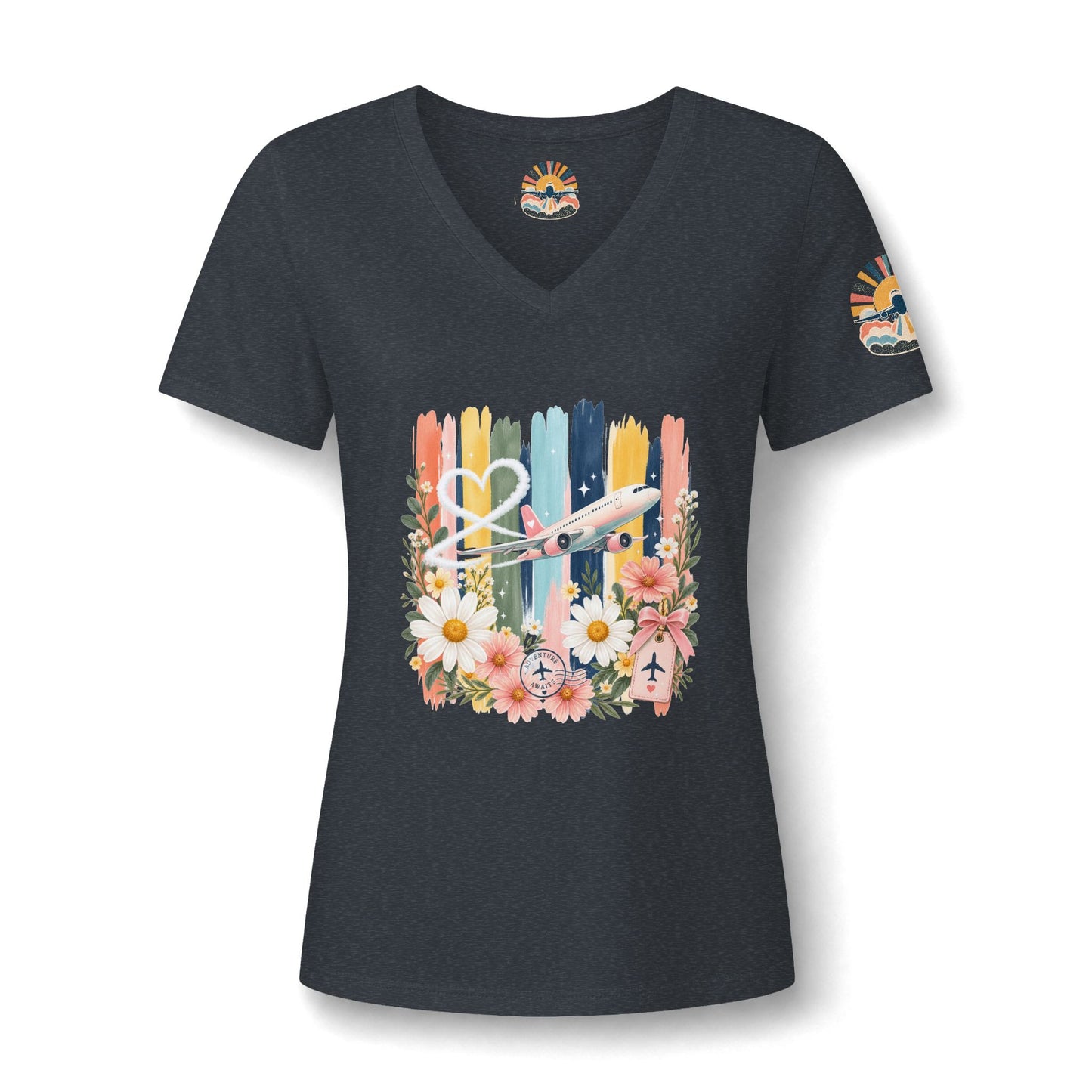 Floral Striped Heart Airplane