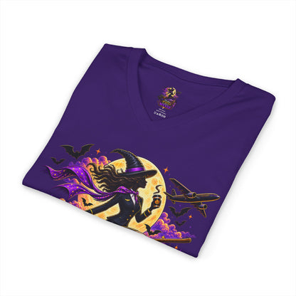 Witchy Halloween V-Neck Tee — "On Time, In Style & A Little Bit Wicked"
