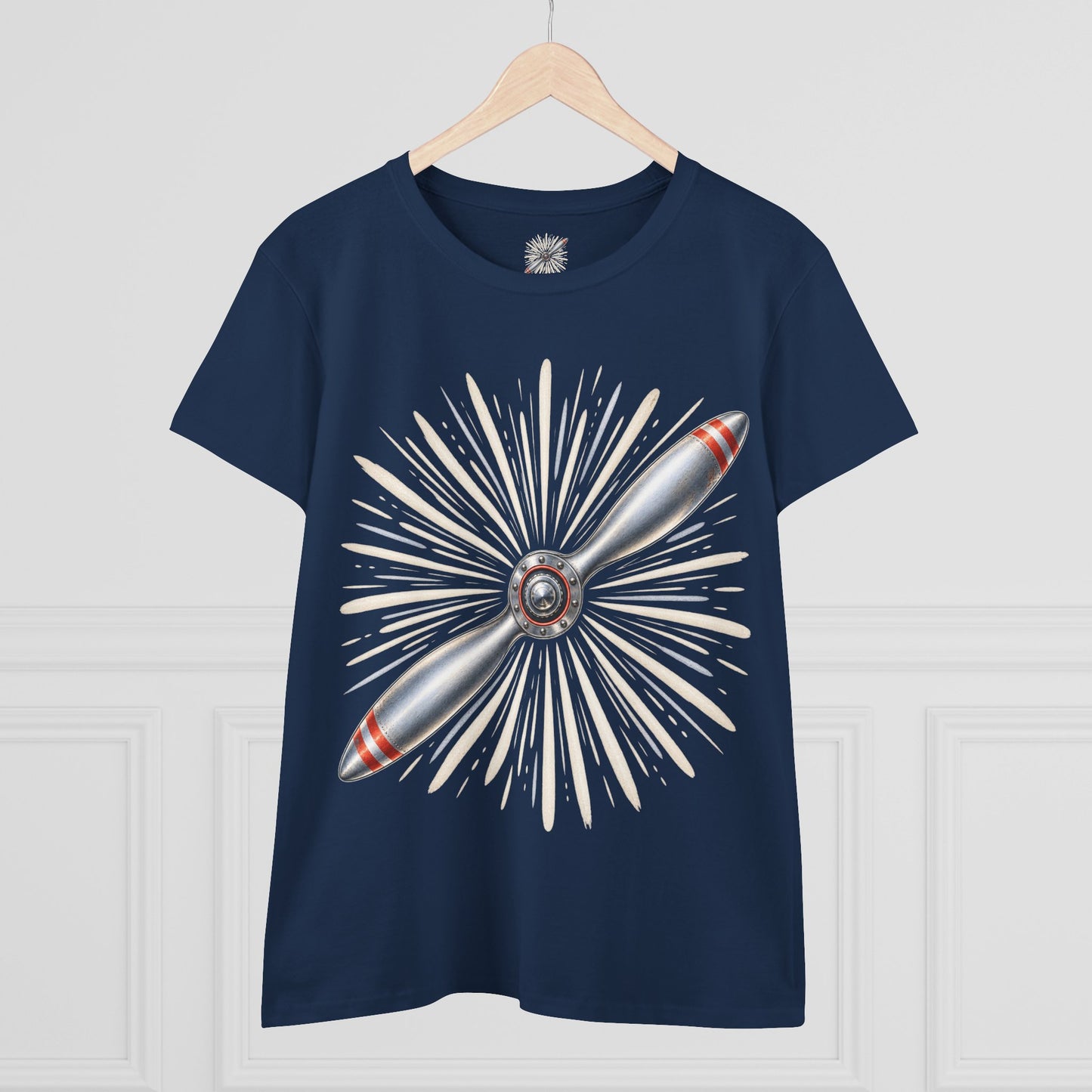 Propeller Burst Women's Tee — Vintage Airplane Graphic Cotton Shirt