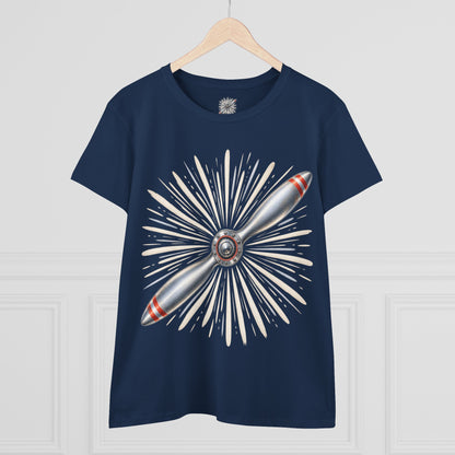 Propeller Burst Women's Tee — Vintage Airplane Graphic Cotton Shirt