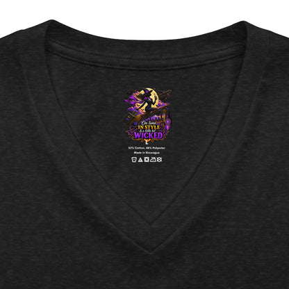 Witchy Halloween V-Neck Tee — "On Time, In Style & A Little Bit Wicked"