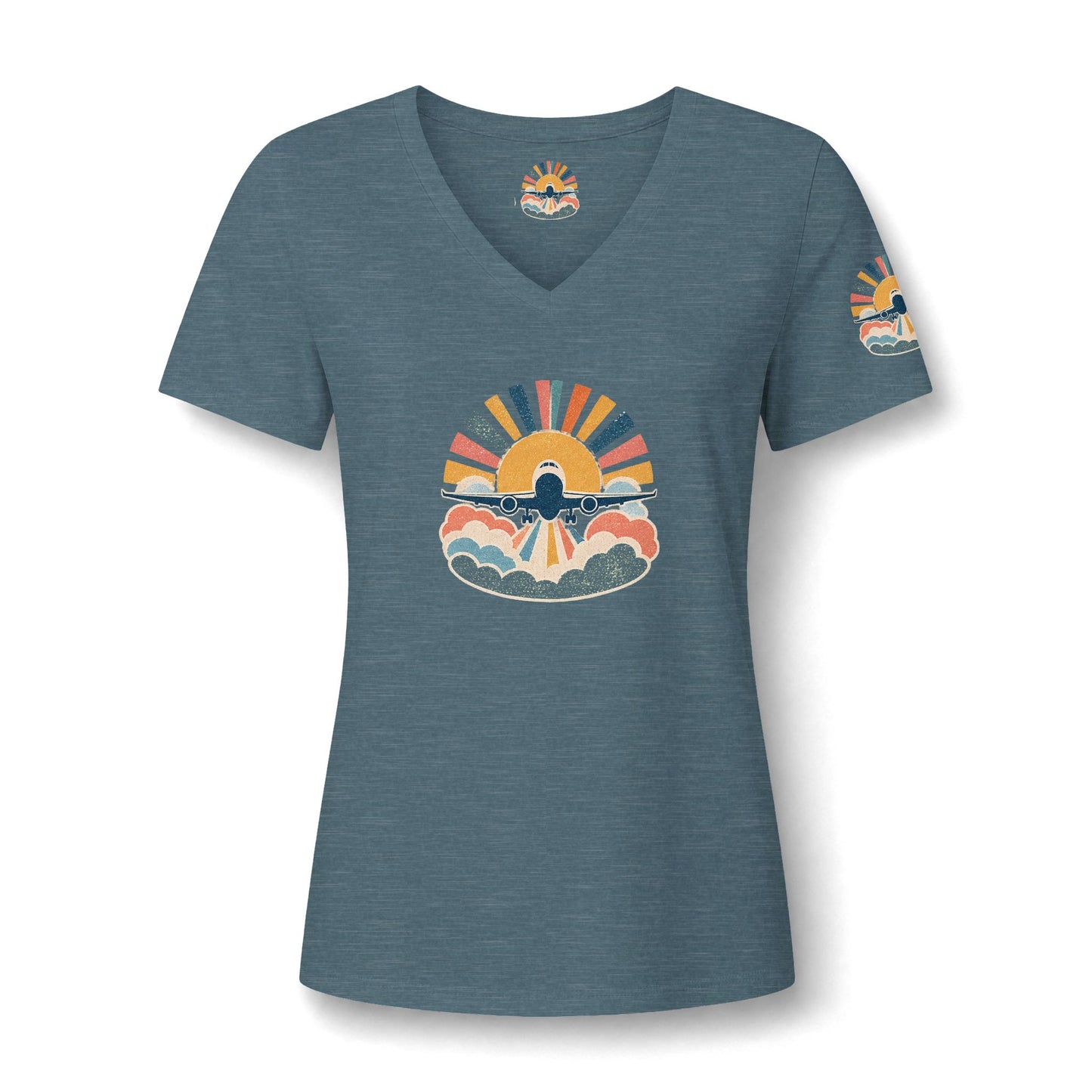 Retro Sunrise Landscape Tee | V-neck Tee