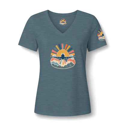 Retro Sunrise Landscape Tee | V-neck Tee