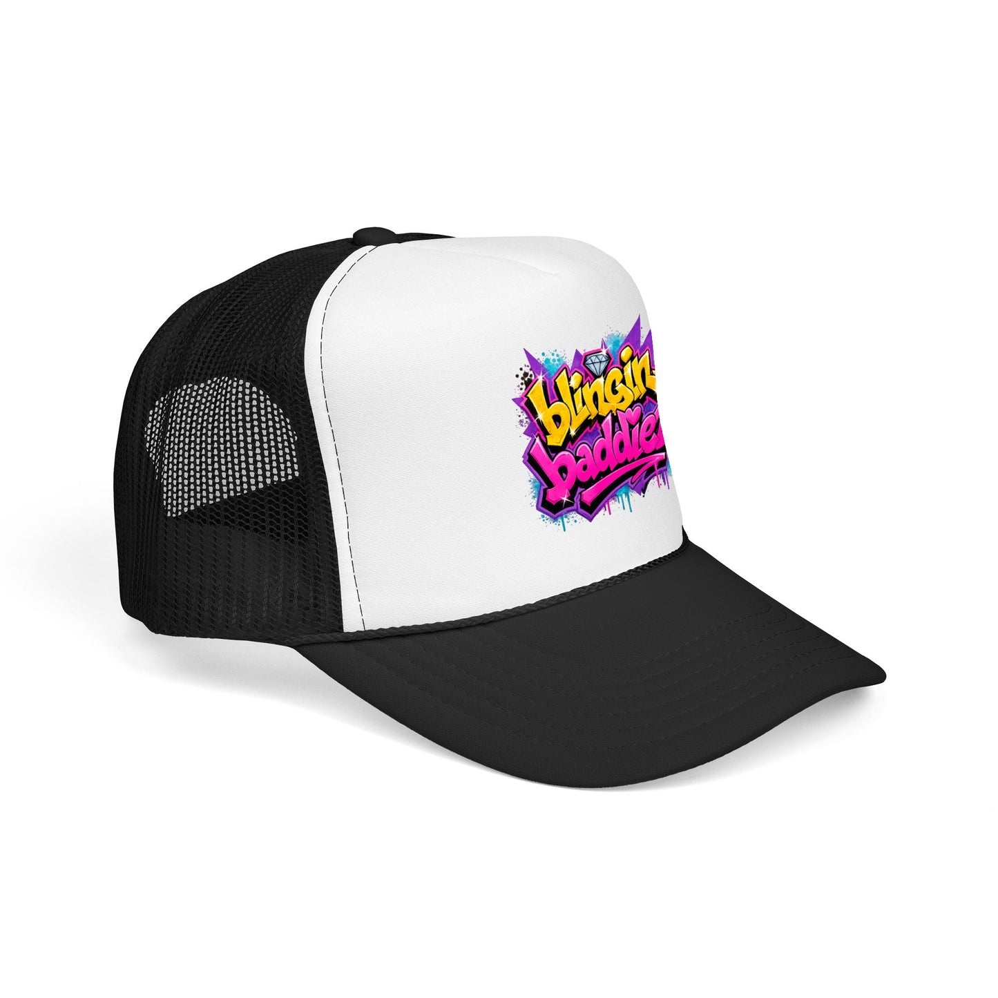 Foam Trucker Hat — "Blingin Baddiez" Colorful Graffiti Logo Cap