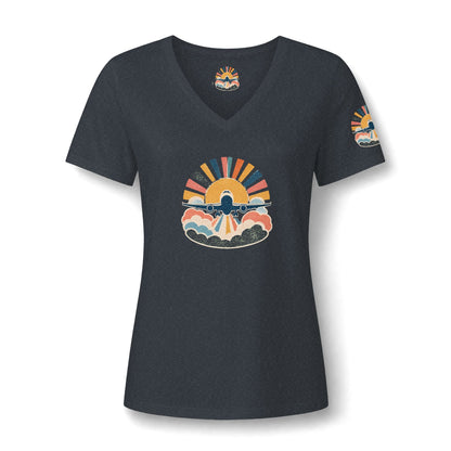 Retro Sunrise Landscape Tee | V-neck Tee