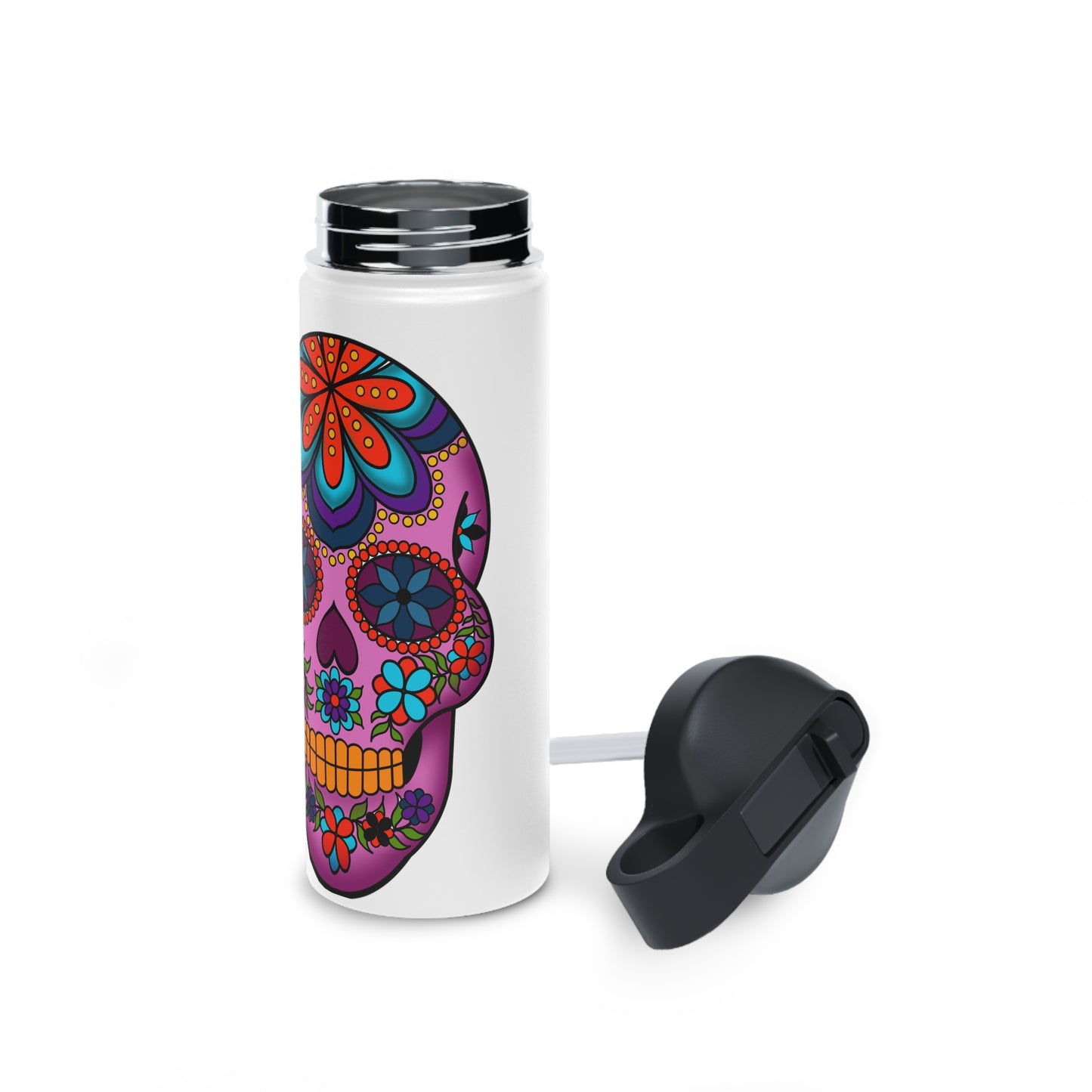 Floral Skull Stainless Steel Water Bottle, Standard Lid