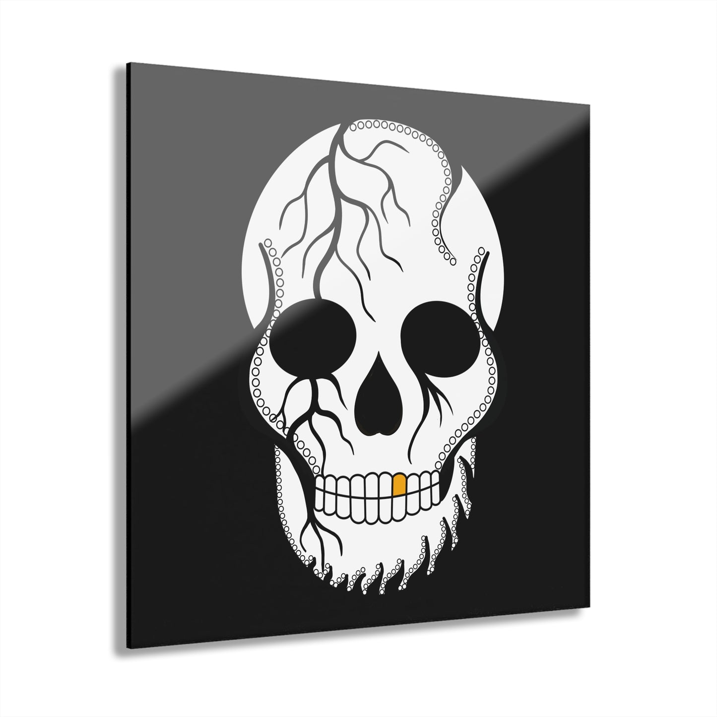 Sugar Skull Acrylic Print Grey— White Day of the Dead Wall Art