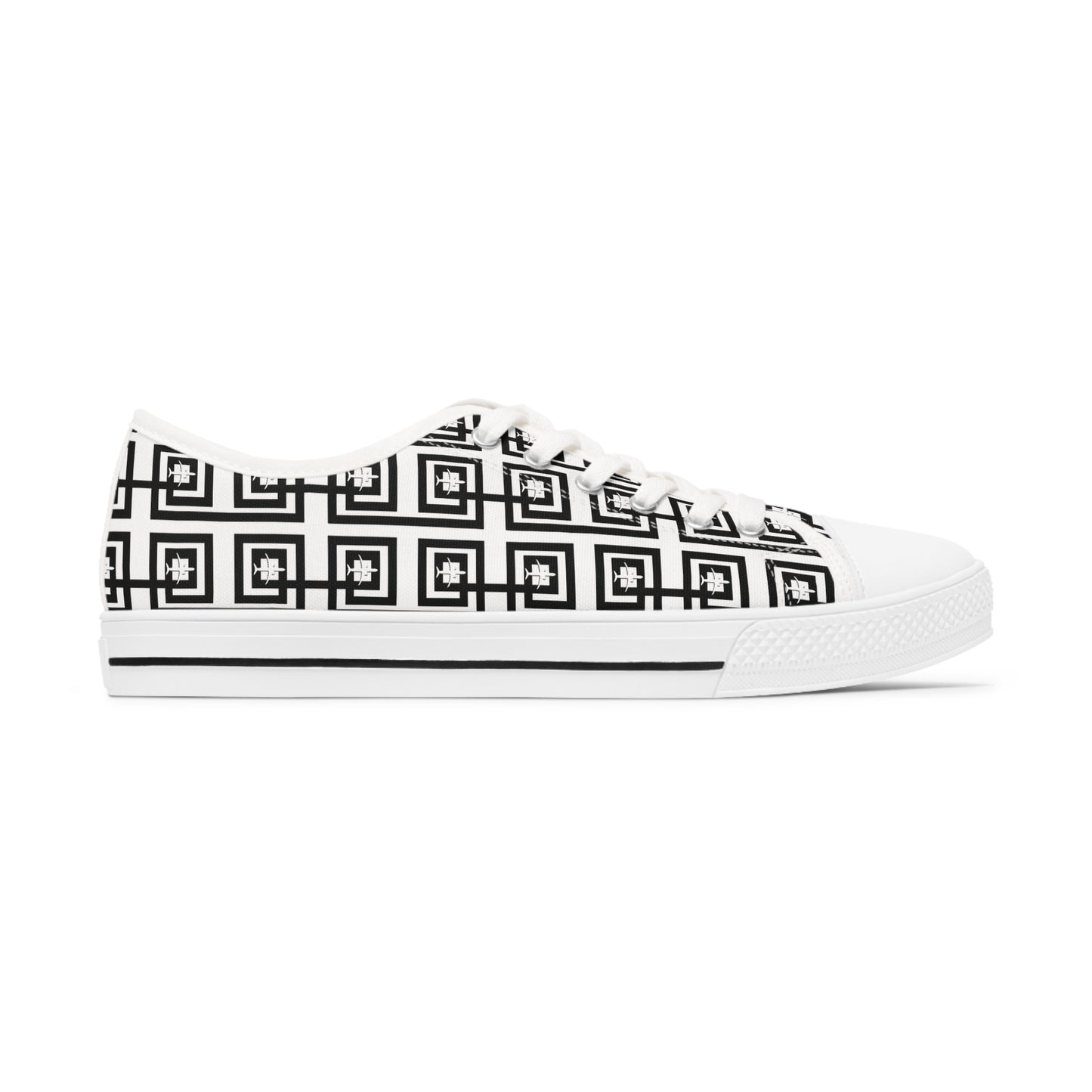 Women's airplane Blk/Wht Low Top Sneakers