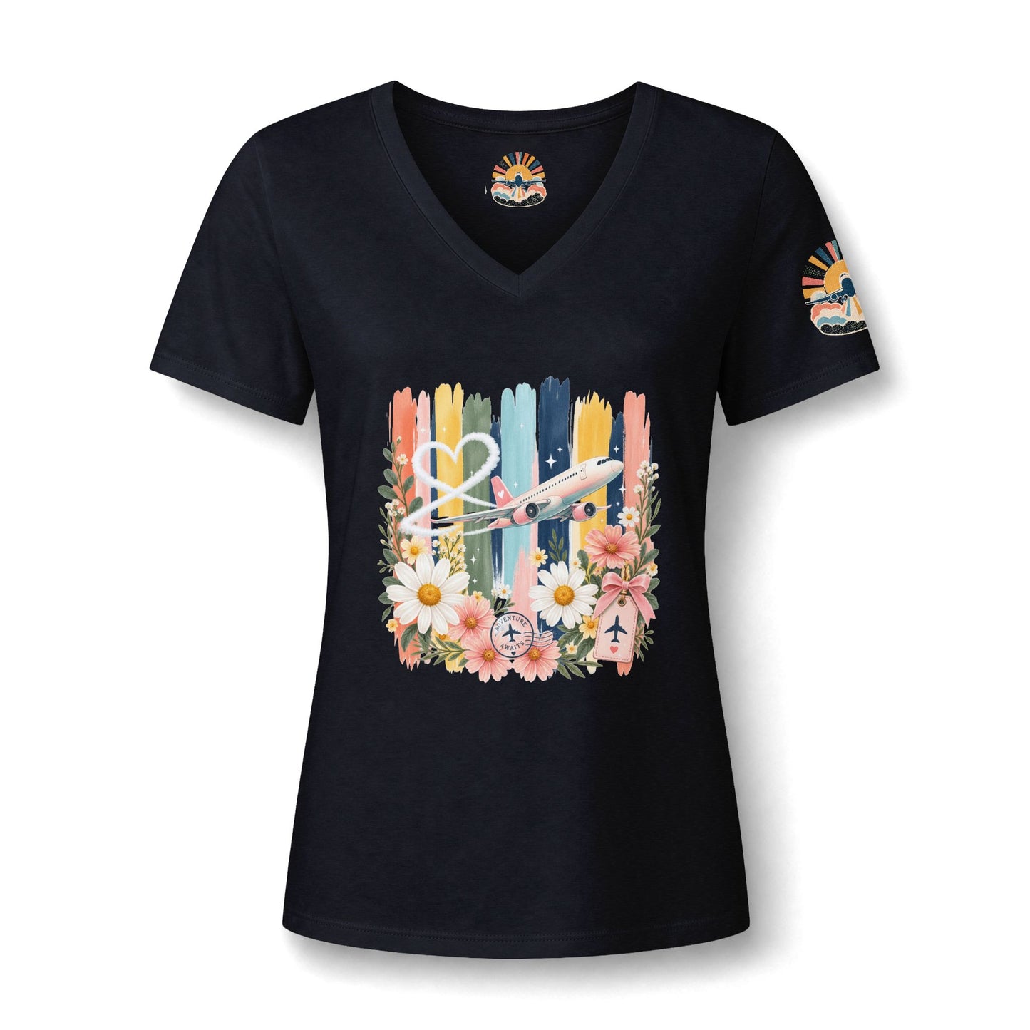 Floral Striped Heart Airplane