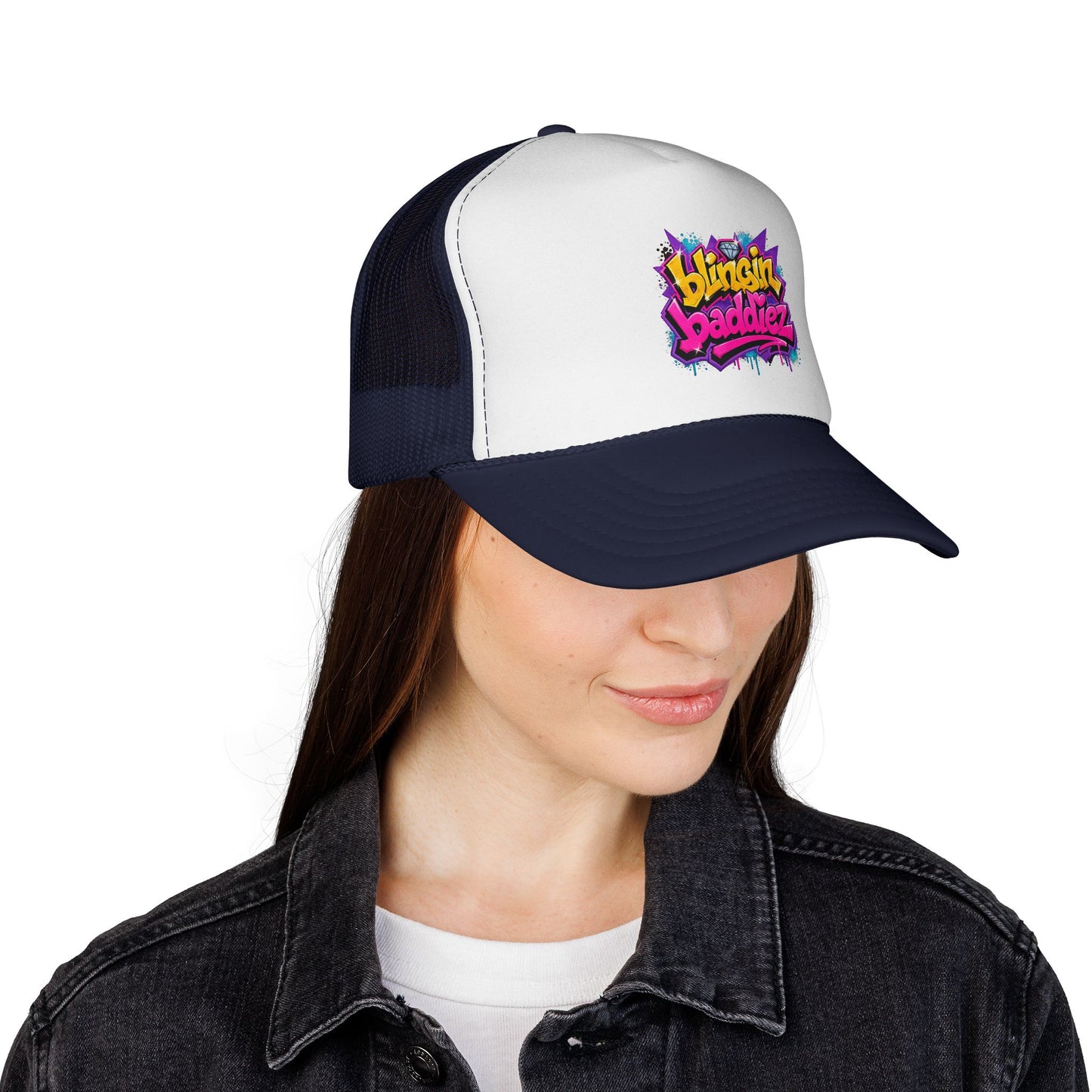 'Blingin Baddiez' Colorful Graffiti Mesh Hat